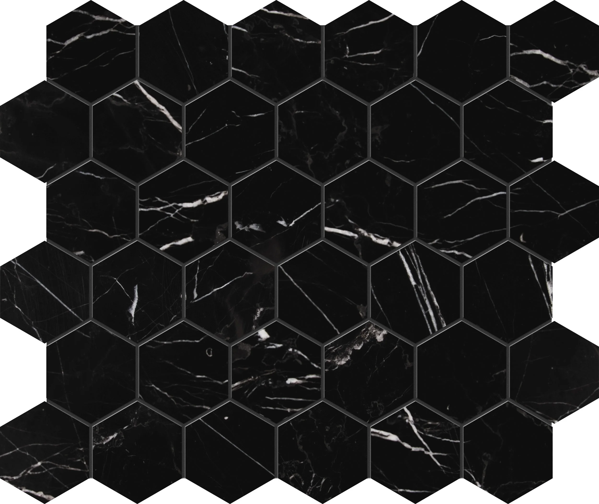 MS90087 black honed hexagon 2” 10 3/8”x12x3/8” sheets