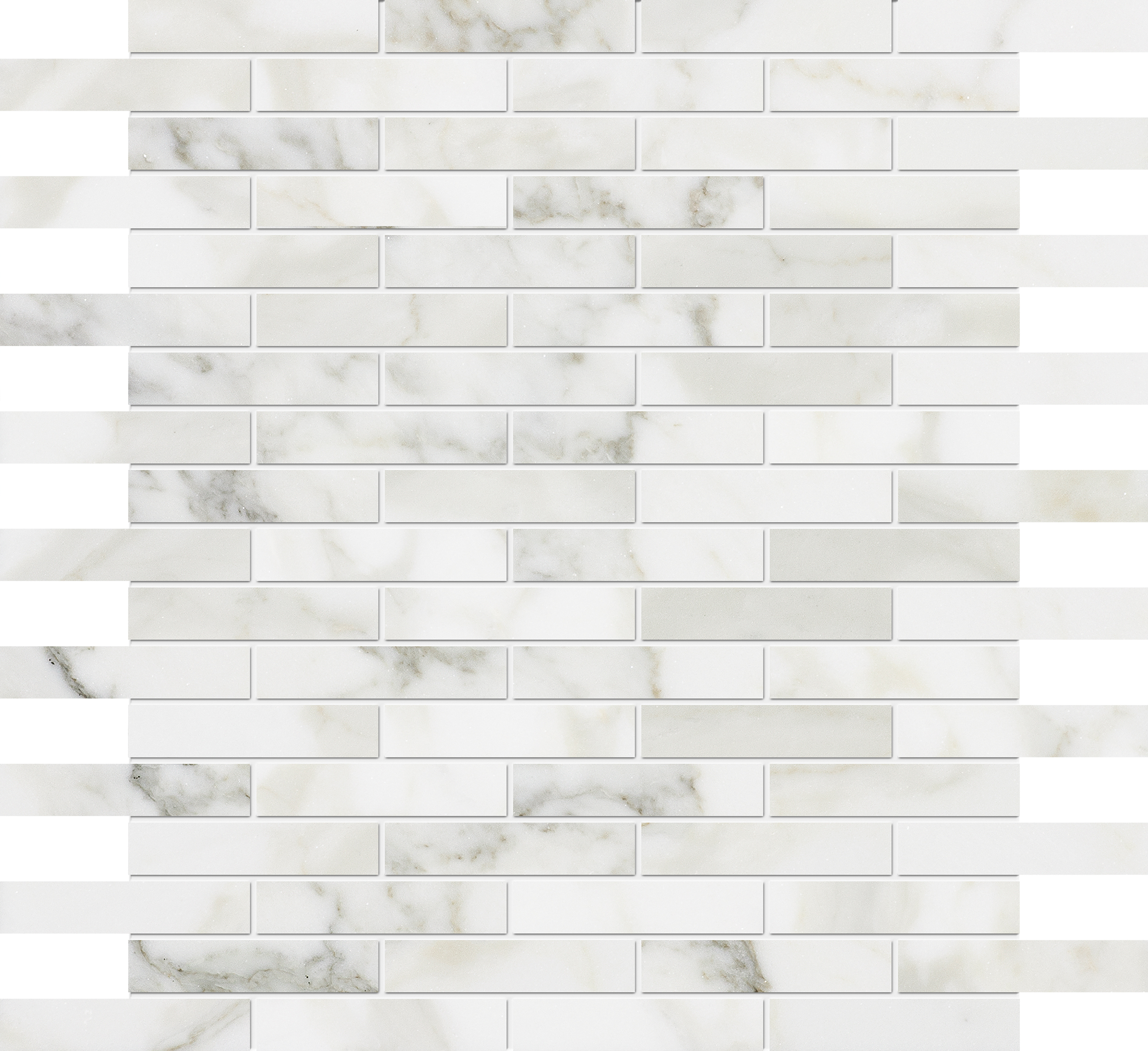 MS90074 calacatta gold modern polished staggered mosaic 5/8”x3” 12”x12”x3/8” sheets