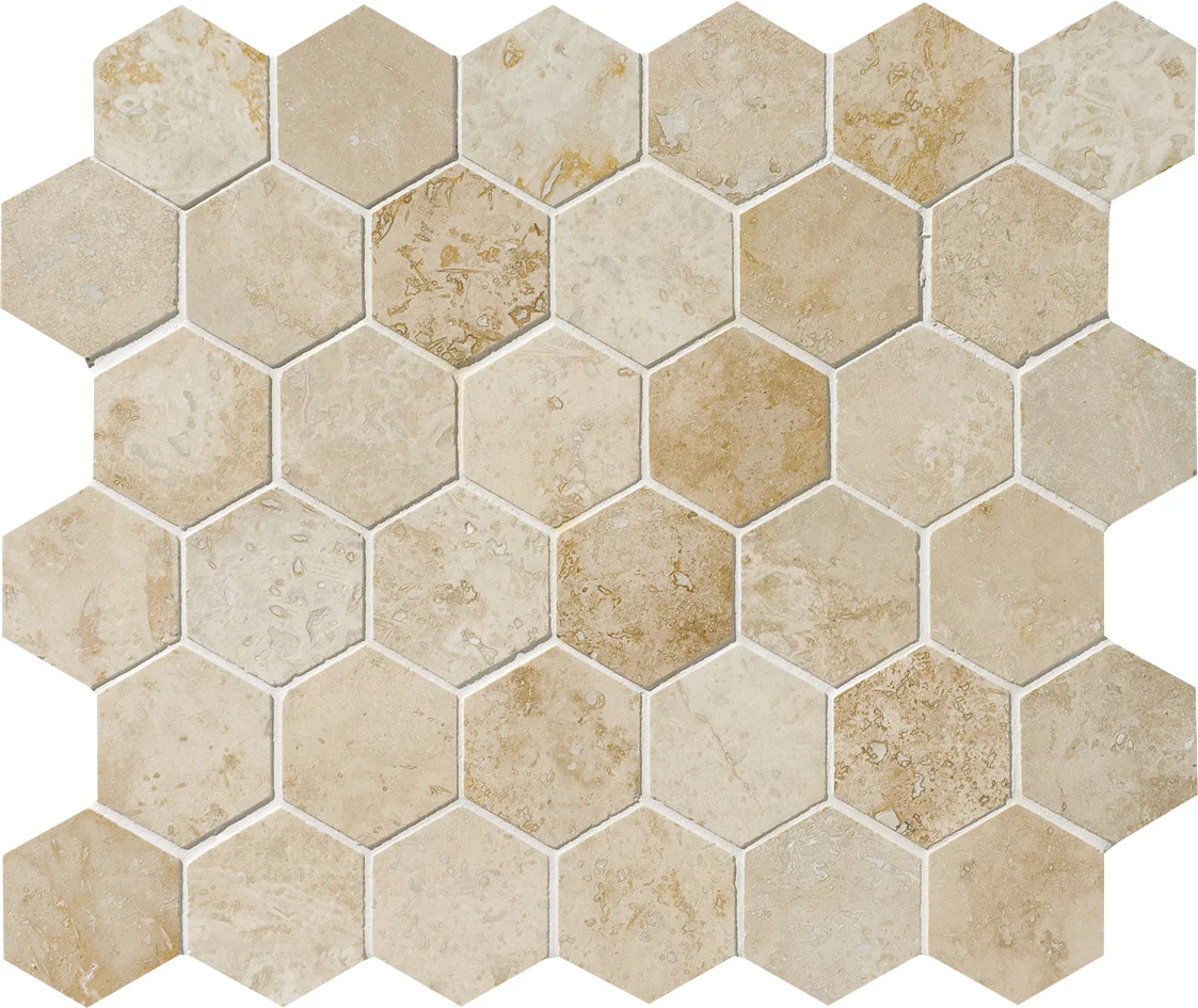 MS00840 canyon honed & filled hexagon 2” 10 3/8”x12x3/8” sheets