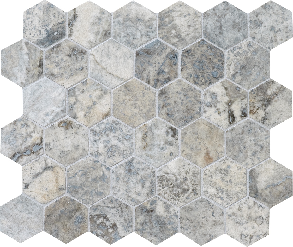 MS00734 silverado honed & filled hexagon 2” 10 3/8”x12x3/8” sheets
