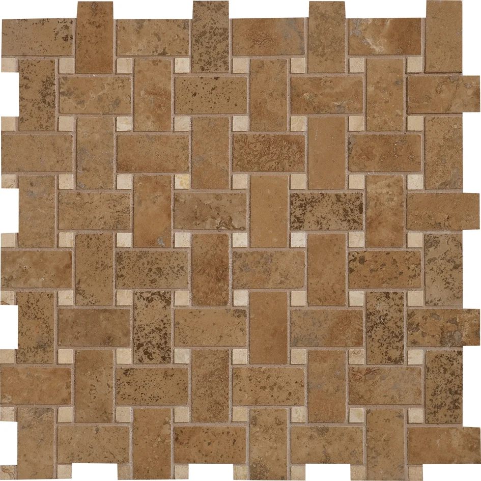 MS00714 walnut dark & ivory honed & filled basket weave 1”x2” 12”x12”x3/8” sheets