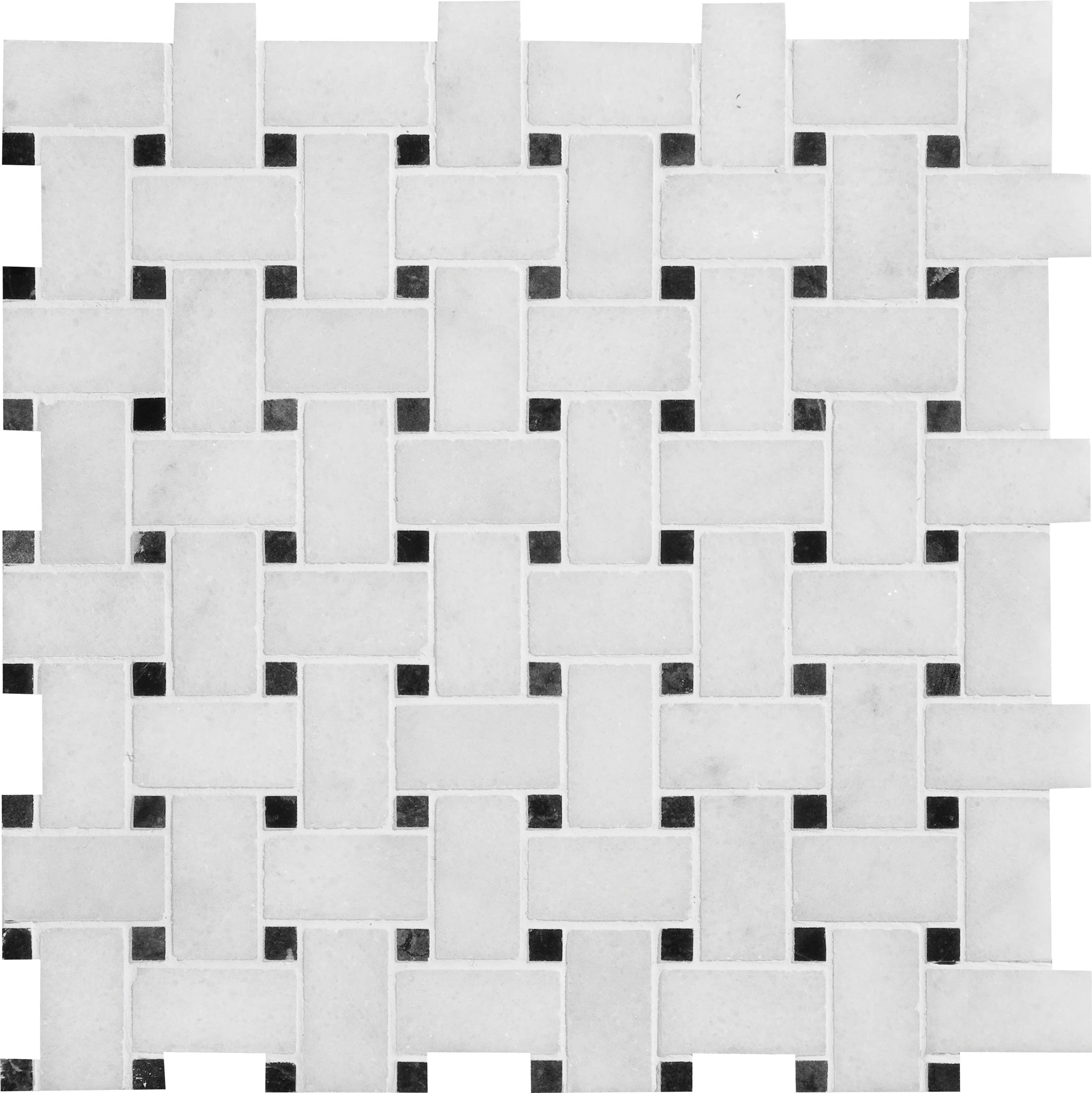 MS00676 glacier & black honed basket weave 1”x2” 12”x12”x3/8” sheets