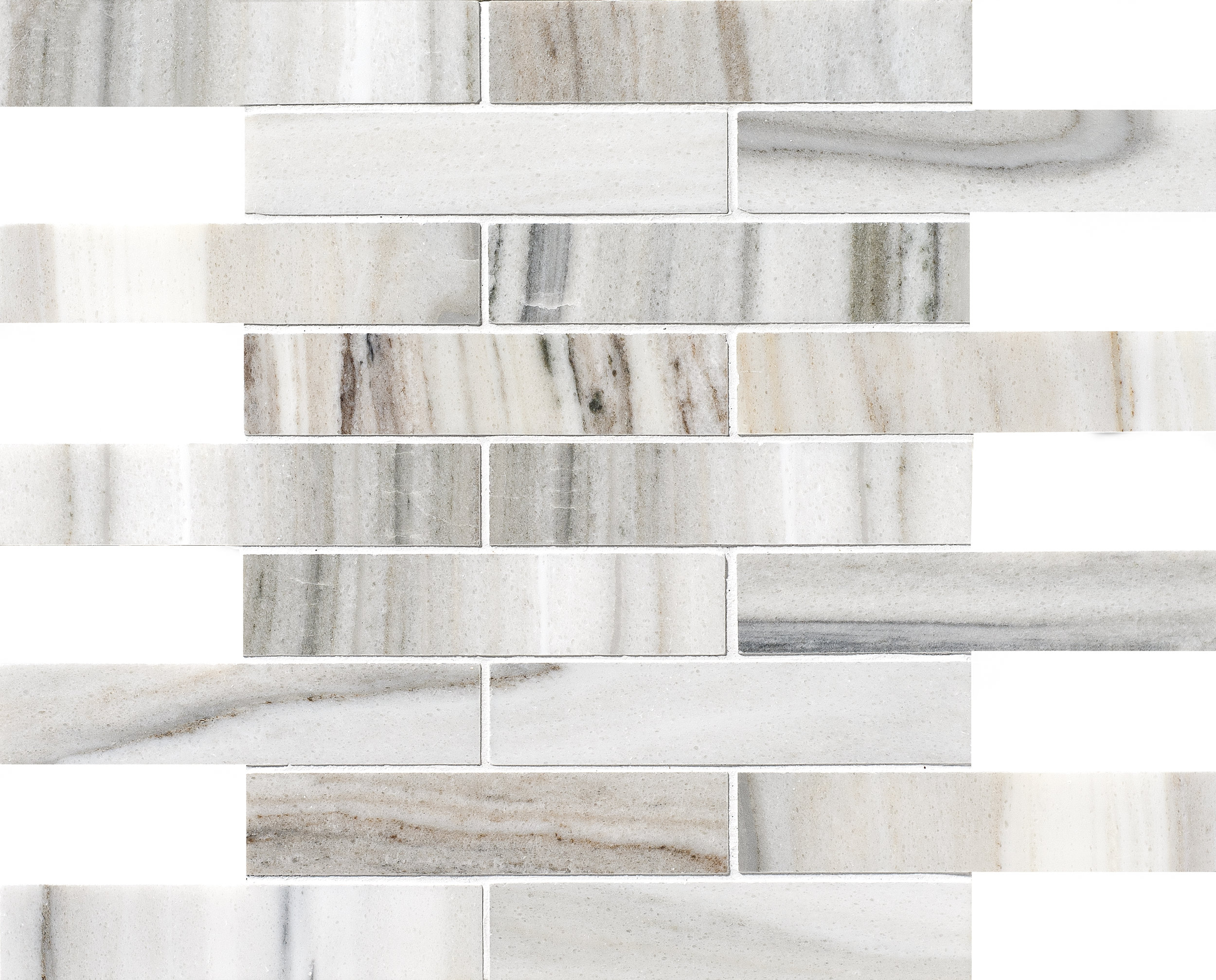 MS01153 skyline modern polished staggered mosaic 1 1/4”x6” 12”x12”x3/8” sheets