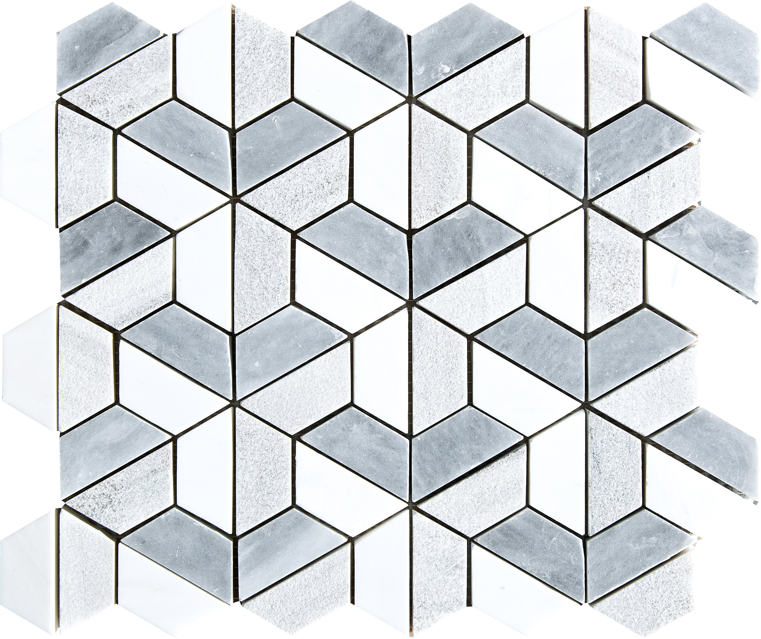 MS01263 allure & snow white & skyline 3d hexagon textured 3/8” mosaic 10 3/8”x12”x3/8”