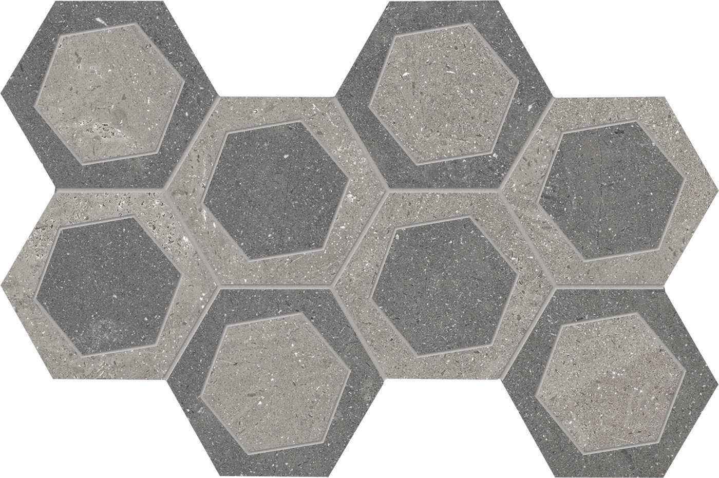 8" x 14" Mosaic Esagona Bicolor - Grey/Dark Grey