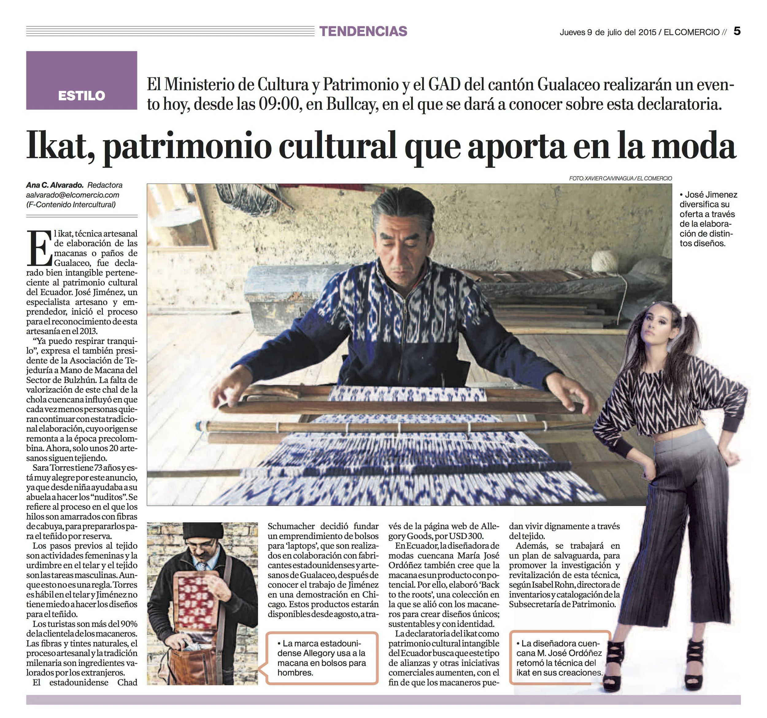 Ikat, Cultural Heritage that contributes to fashion El Comercio, July 2015