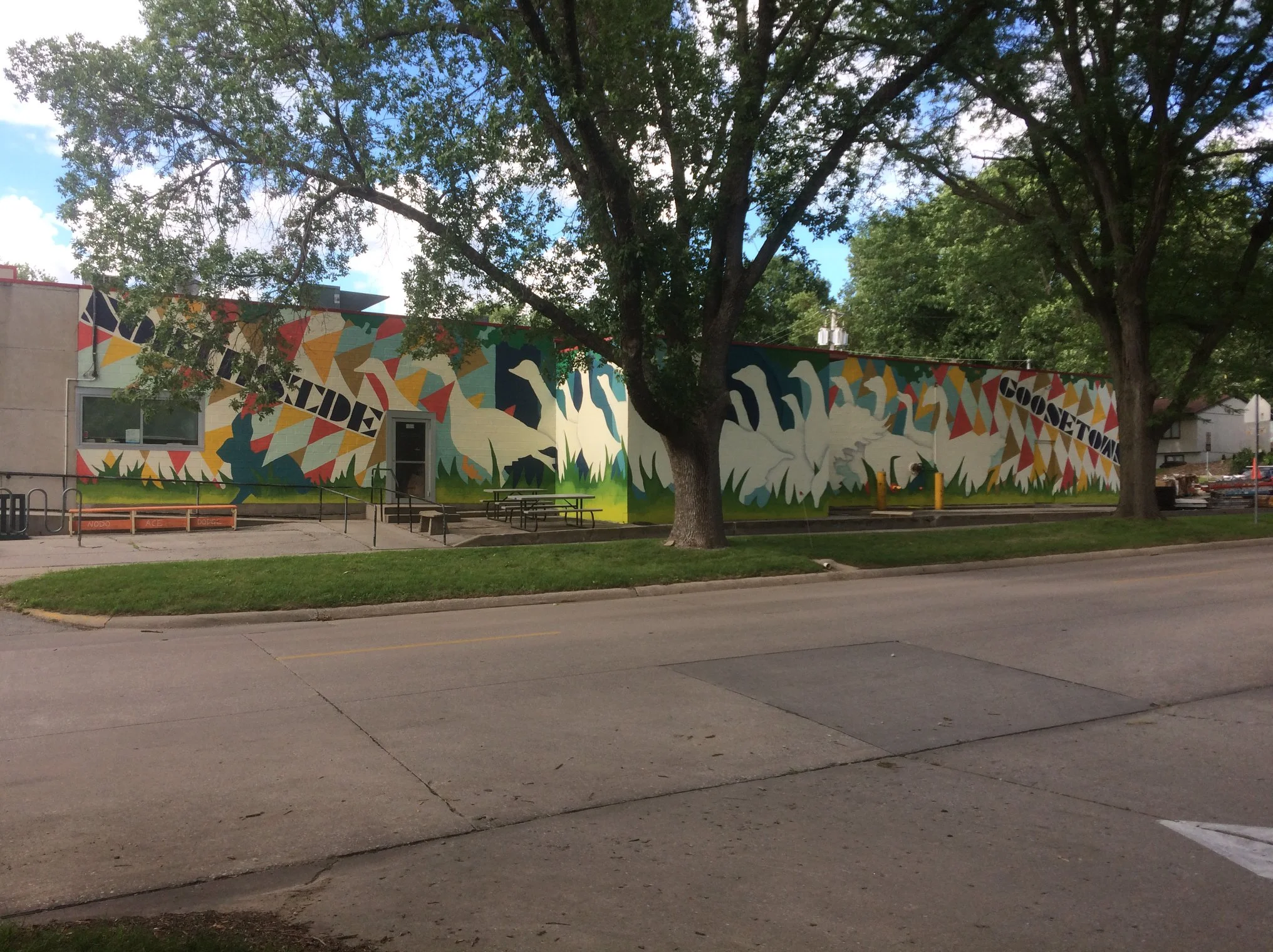 Northside/Goosetown Community Mural, 2018. Painted by 170 neighbors, aged 1 to 86, over the course of a 3 day weekend. The mural celebrates (and renews) the connection between these two historic neighborhoods.