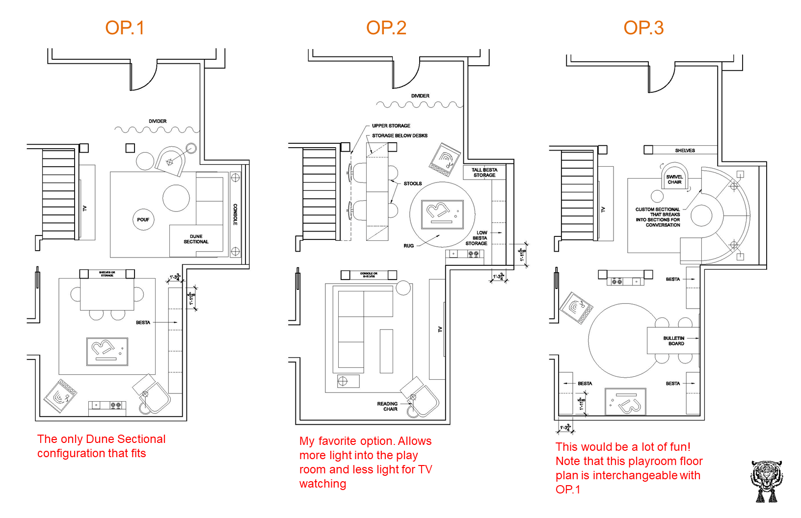 Floor plan options for a basement by AJID
