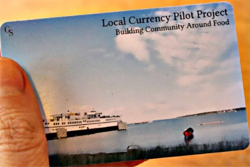 This is the card! Sometimes we call it our "Loyalty Card" and other times the "Local Currency Card". Whatever you call it, it saves you 10% every time you use it!