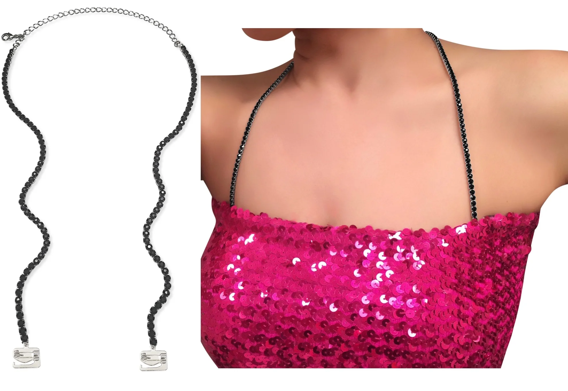 Black Halter Rhinestone Crystal Strapless Dress Strap