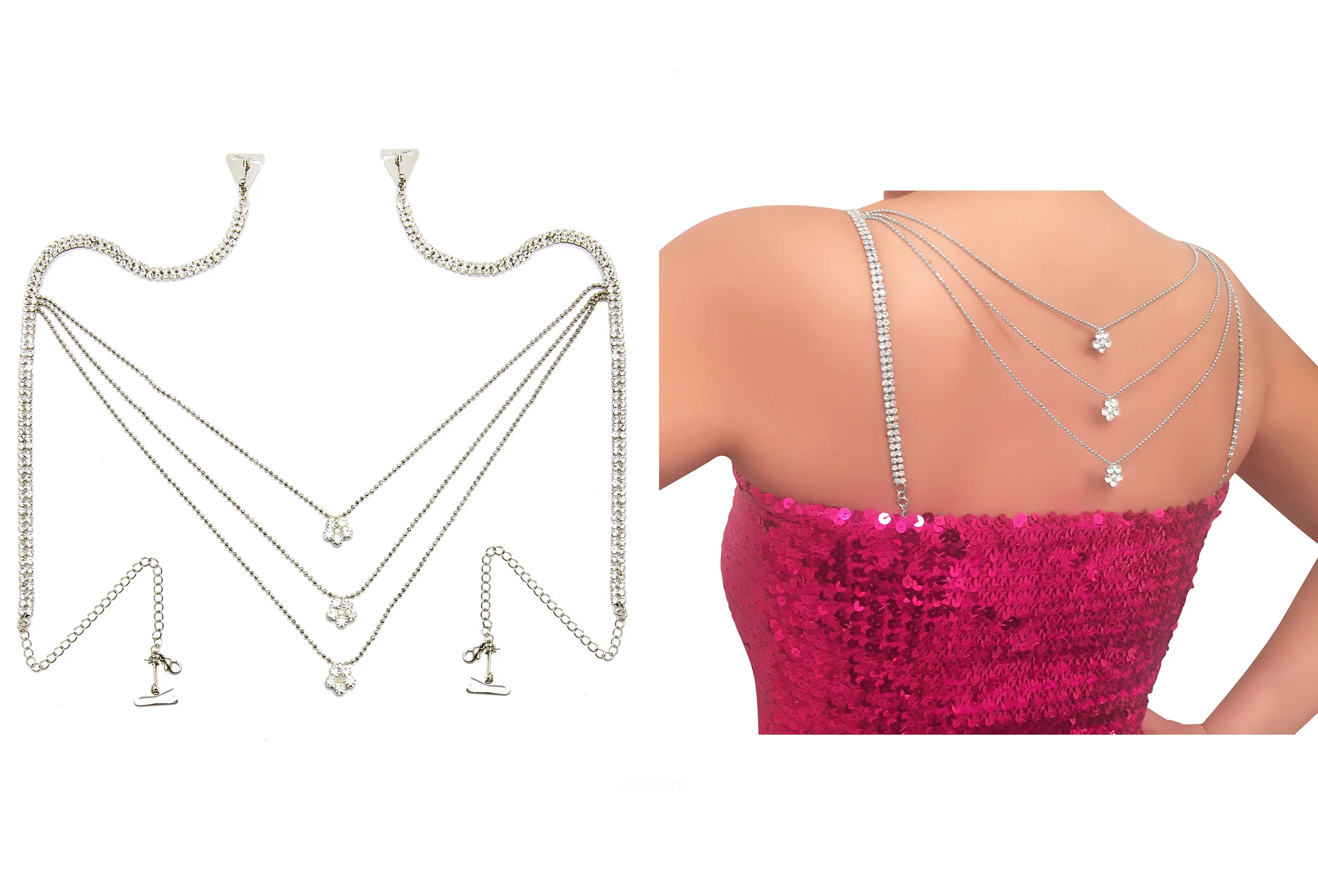 Wedding Detachable Rhinestone Party Dress Gown Clip Straps No Sew Easy Add