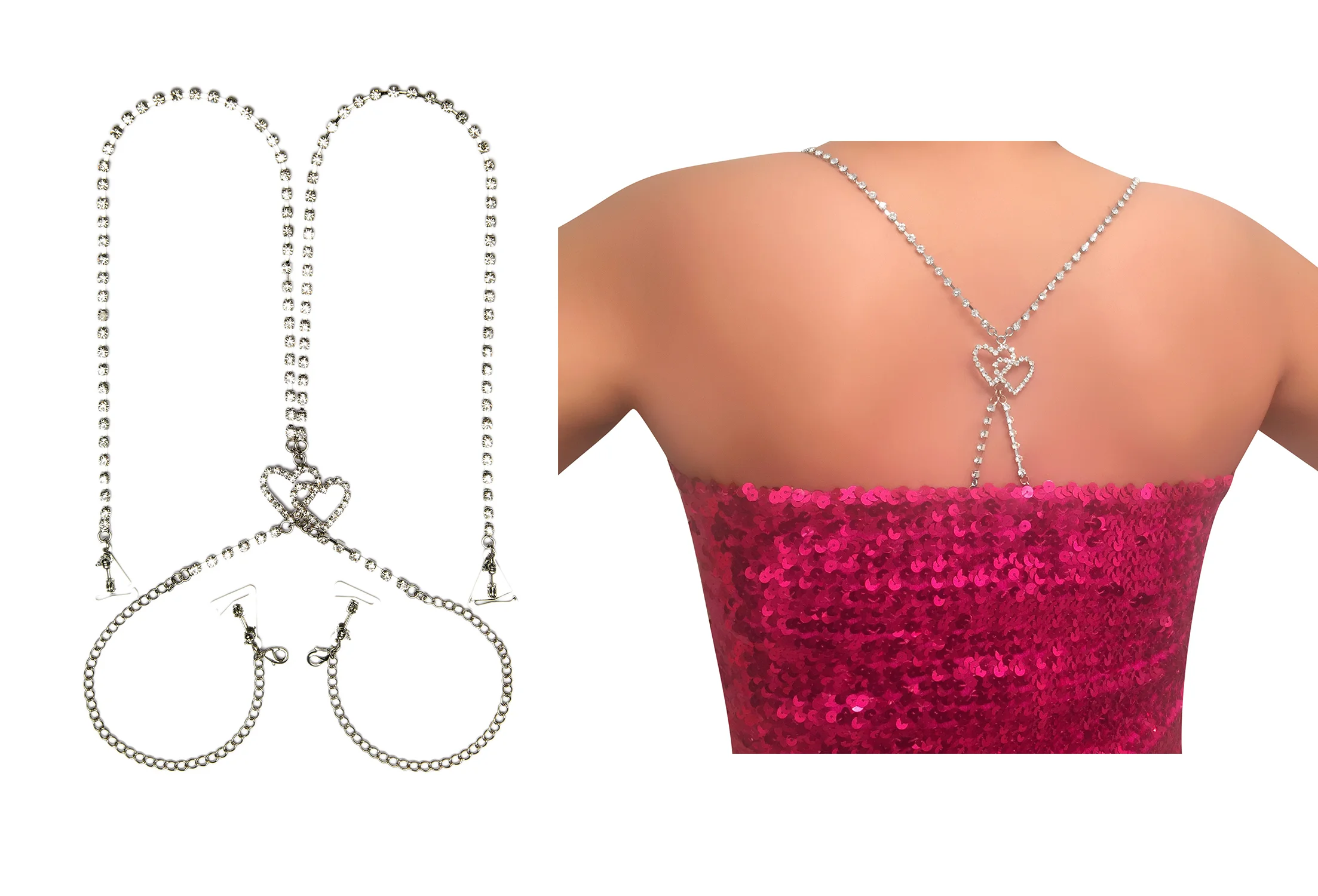 Joined Heart Back Crystal Dress Gown Strap Accessories