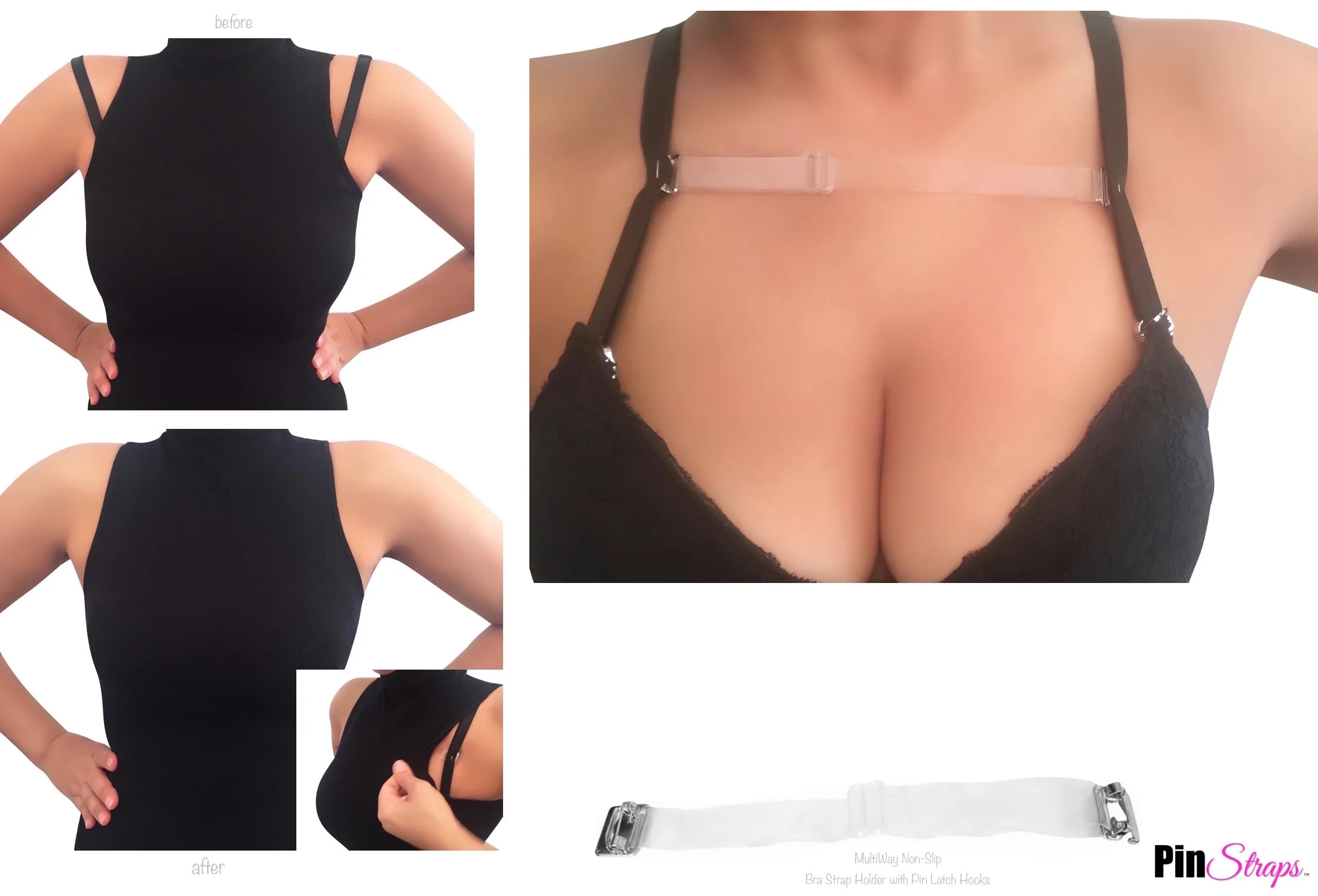 Bra Strap Holder, NonSlip (2 pack, Clear) by PIN STRAPS PIN STRAPS