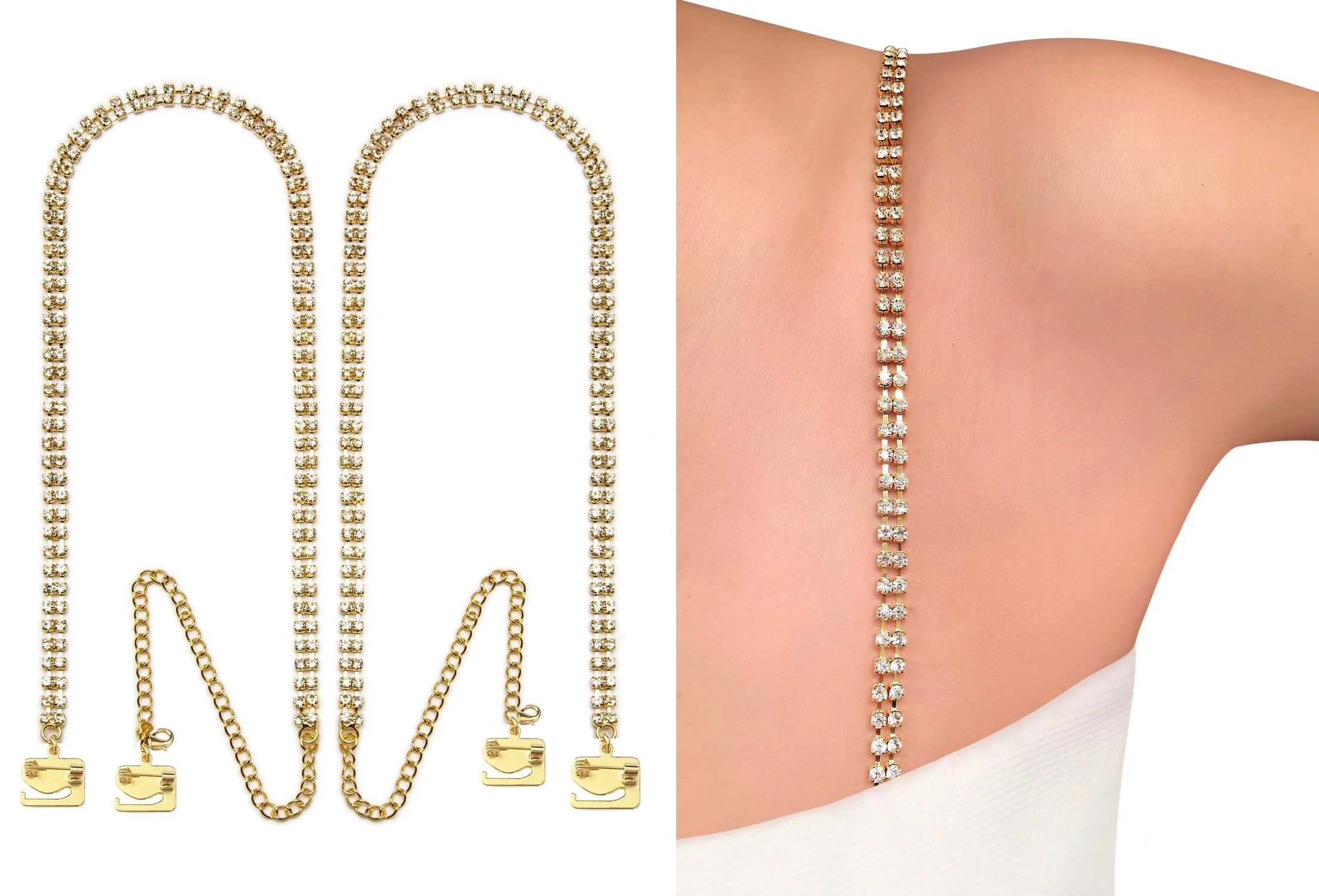 Four Row of Crystals (Silver) Rhinestones Dress Straps by PIN STRAPS