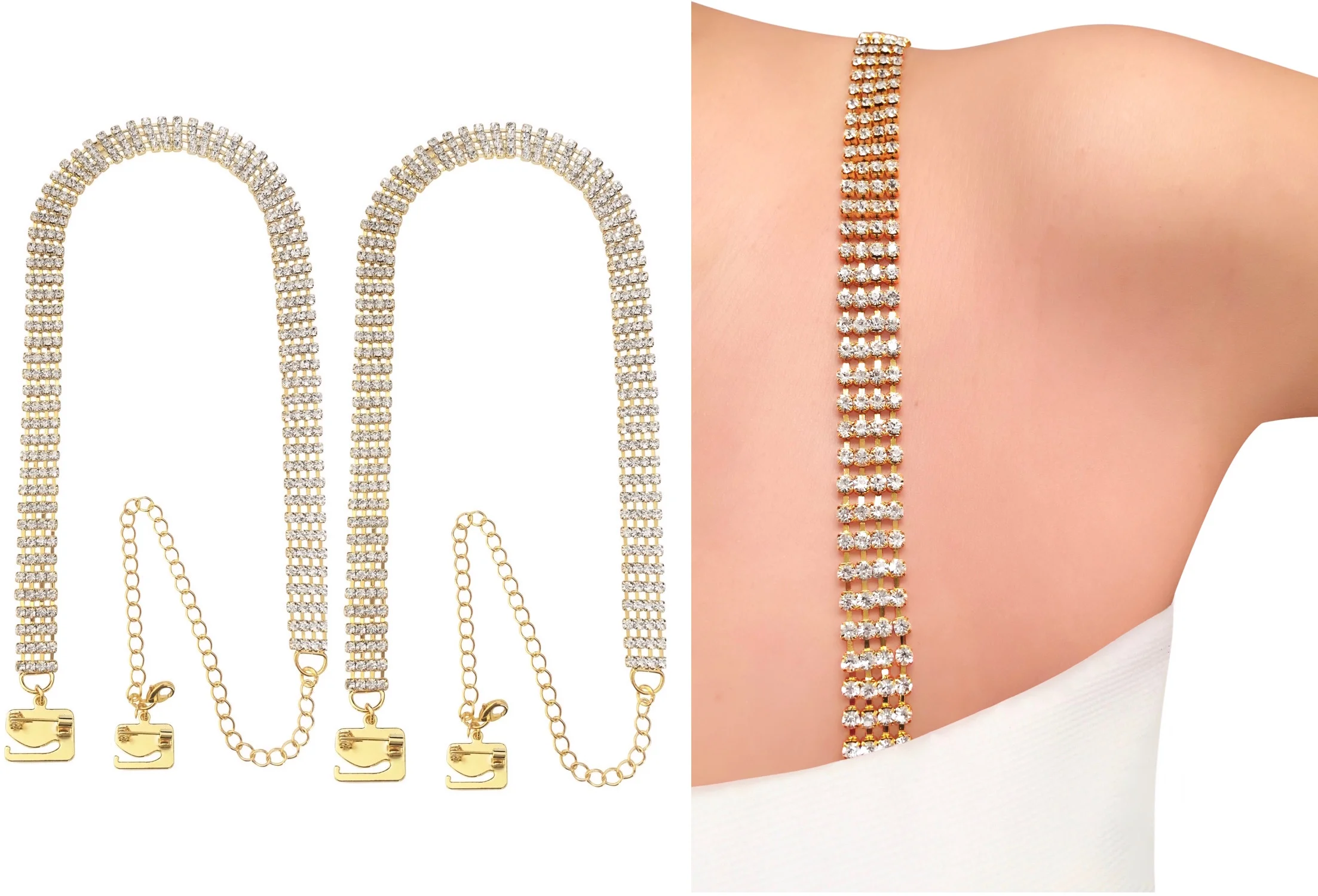 Four Rows Crystals (Gold) Bra Dress Straps by PIN STRAPS — Bella's