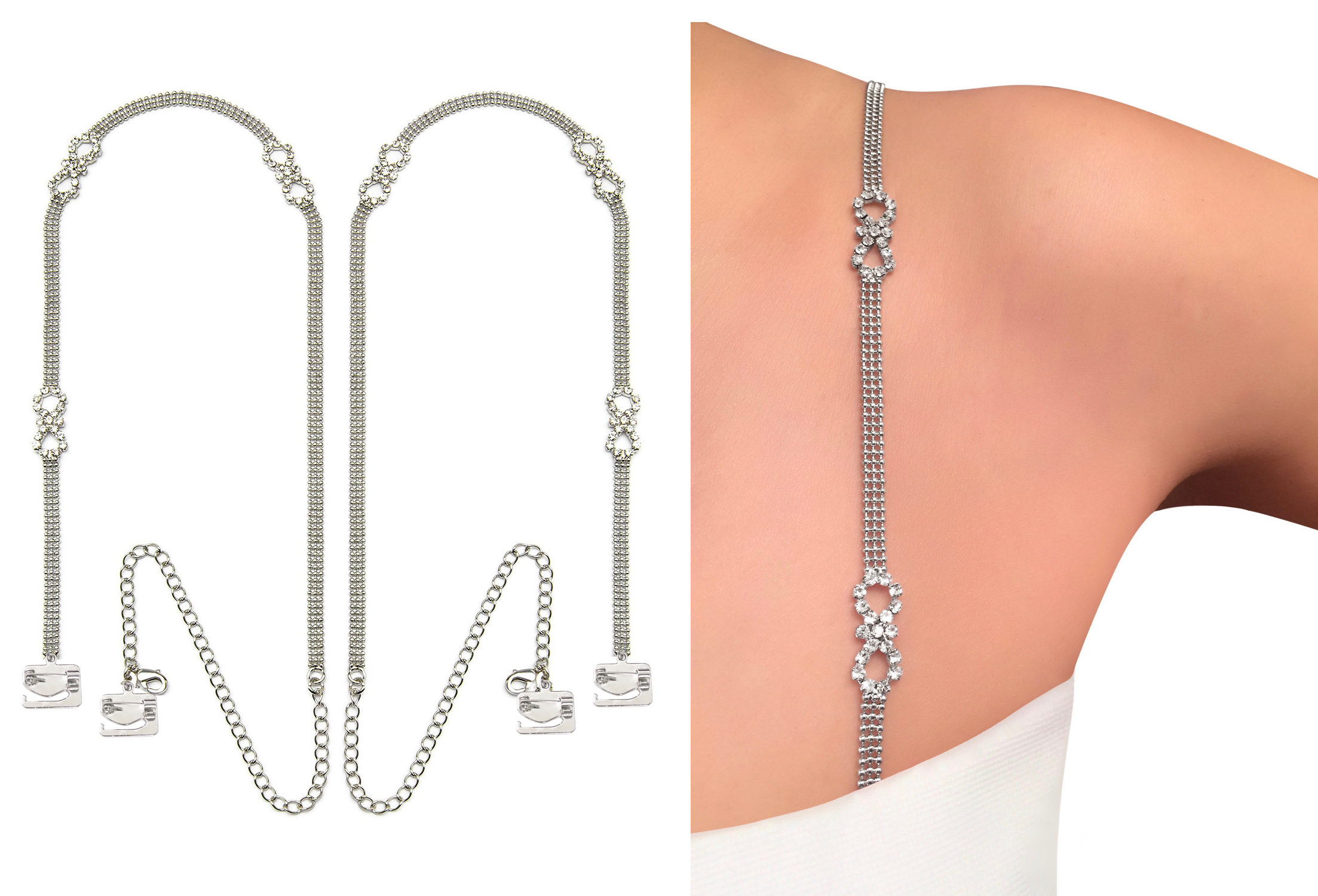 Halter Crystals (Silver) Rhinestones Dress Strap by PIN STRAPS PIN