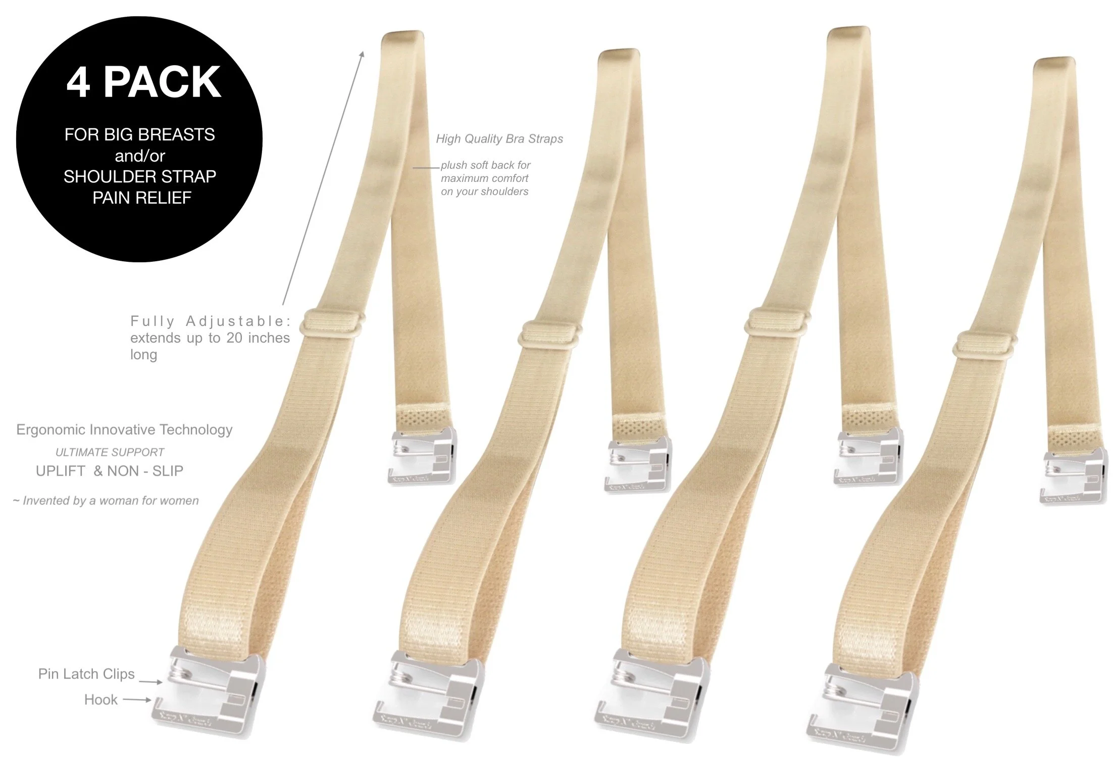 4 Shoulder Bra Straps Pain Relief for Big Breasts or Plus Size Women