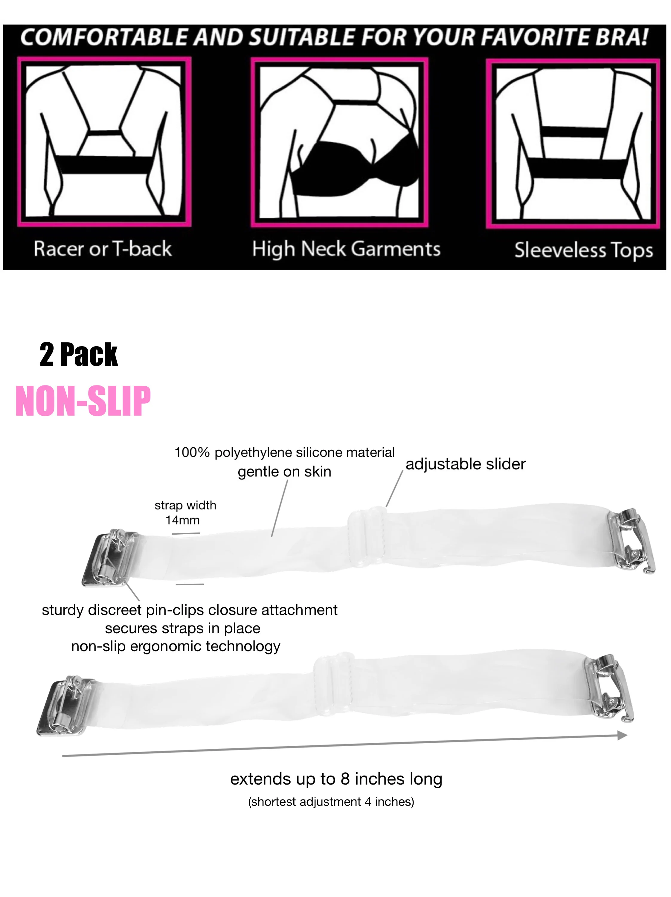 Bra Strap Holder, NonSlip (2 pack, Clear) by PIN STRAPS PIN STRAPS