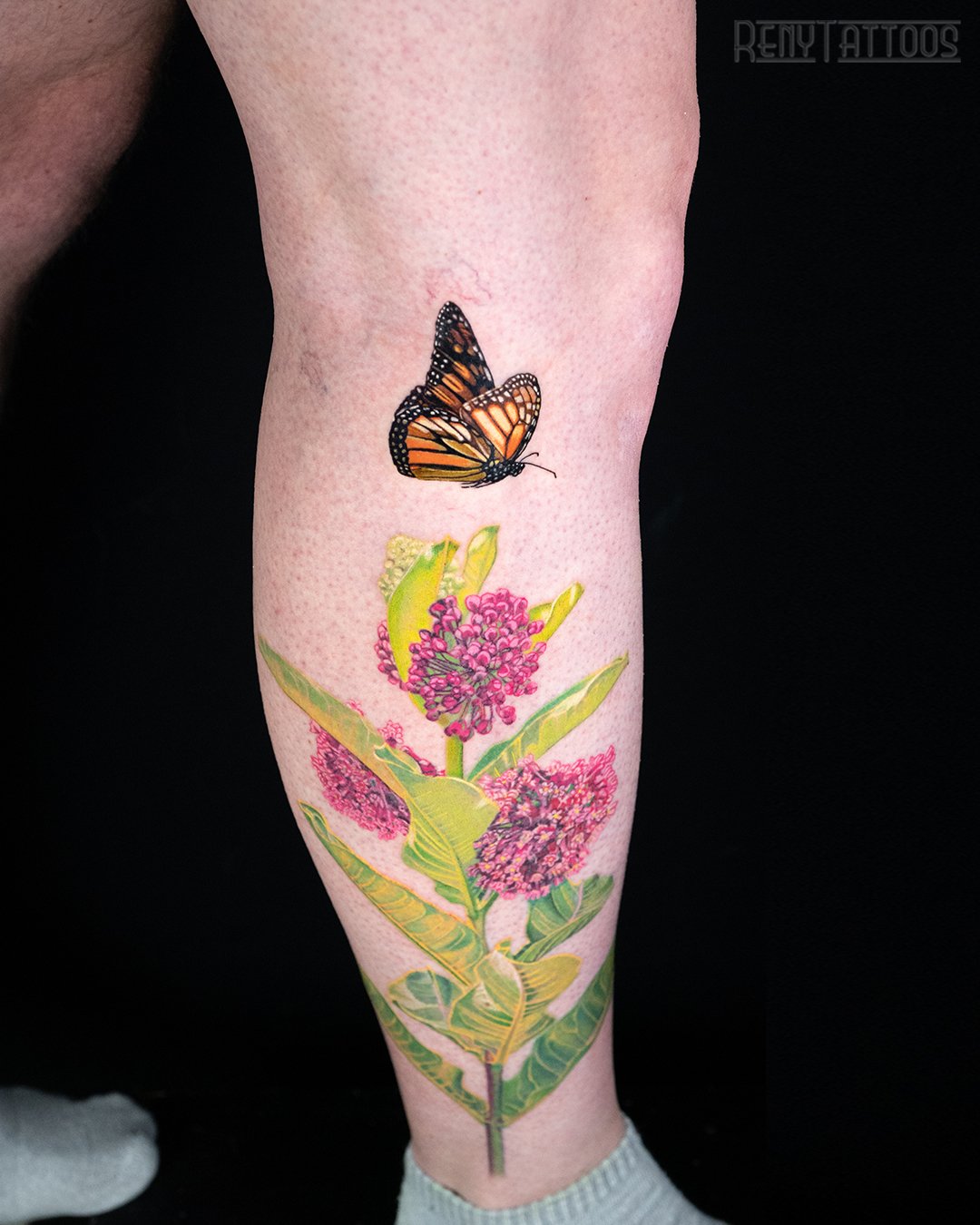 RenyTattoos-Colour-Leg-MilkWeed-MonarchButterfly-3.jpg