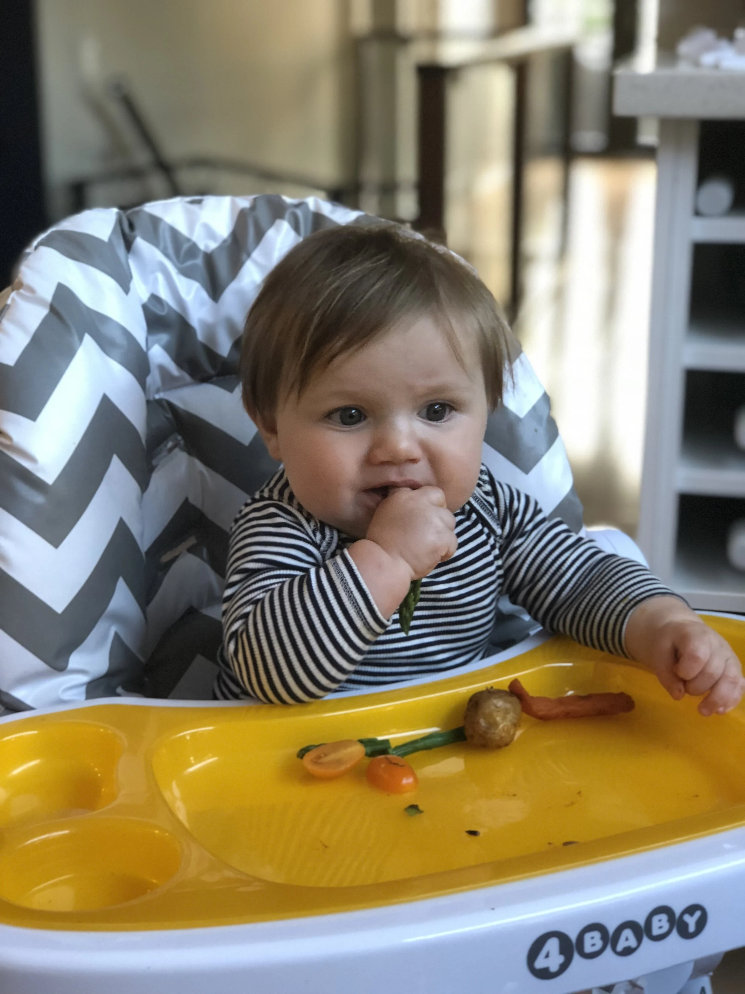 Hunter enjoying roasted vegetables coated in turmeric, cumin and paprika