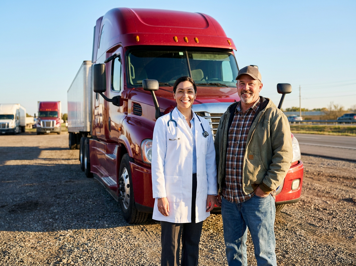 DOT Physical Exam - Doctor and Truck Driver at Truck.png