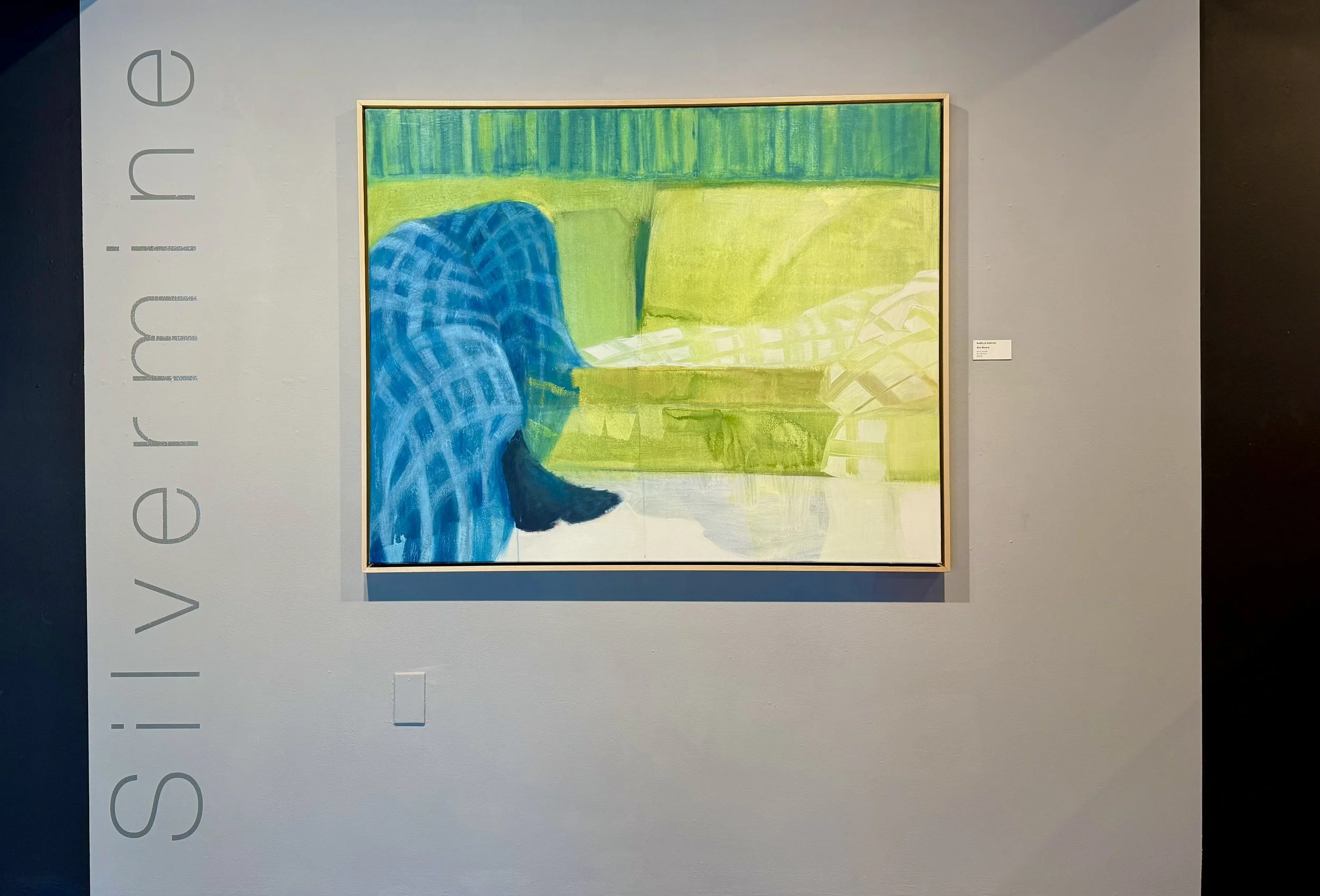 "Under Wraps", Silvermine Galleries, solo exhibition 2026. "Blue Blanket" oil on canvas.