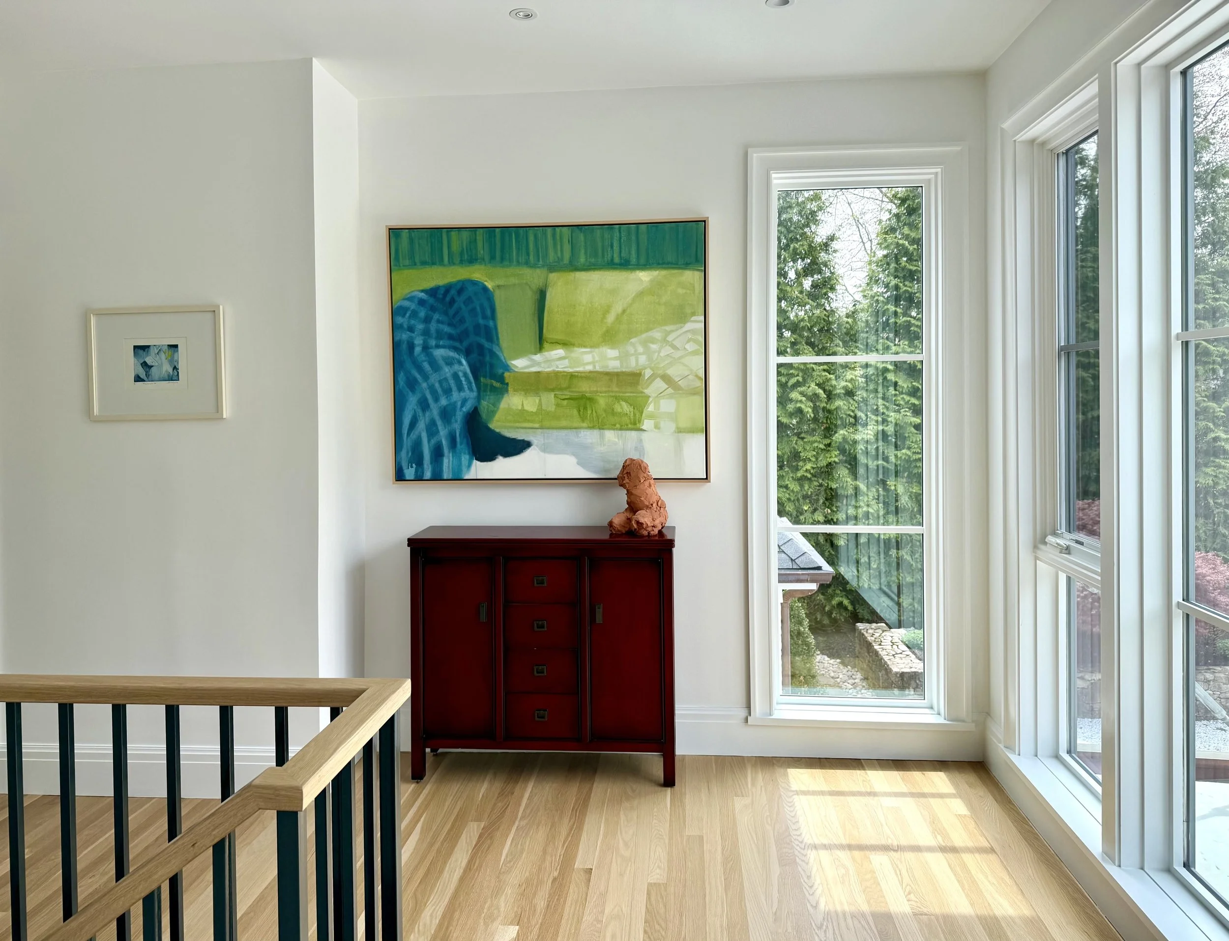"Blue Blanket" oil on canvas, installed on interior wall.