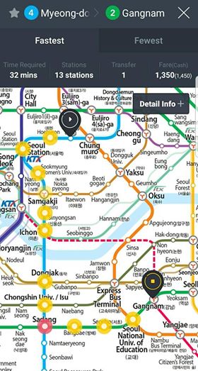 Myeongdong to Gangnam in 32 min.
