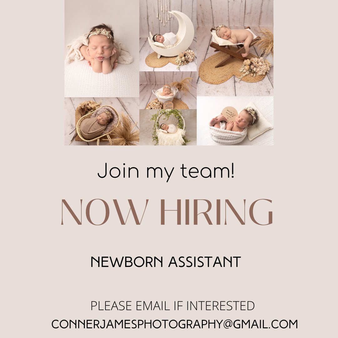Now hiring! Come join my team! Please email me if interested and we will setup an interview! This is a part time position. Paid training. This is a great job for a mom with mornings free or a college student with mornings off! 

connerjamesphotograph