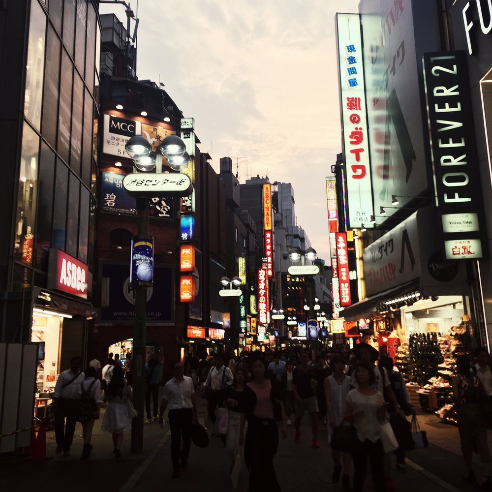 Shibuya street at sunset