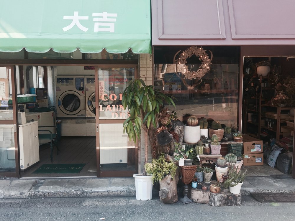 Plant shop and laundromat in Ebisu