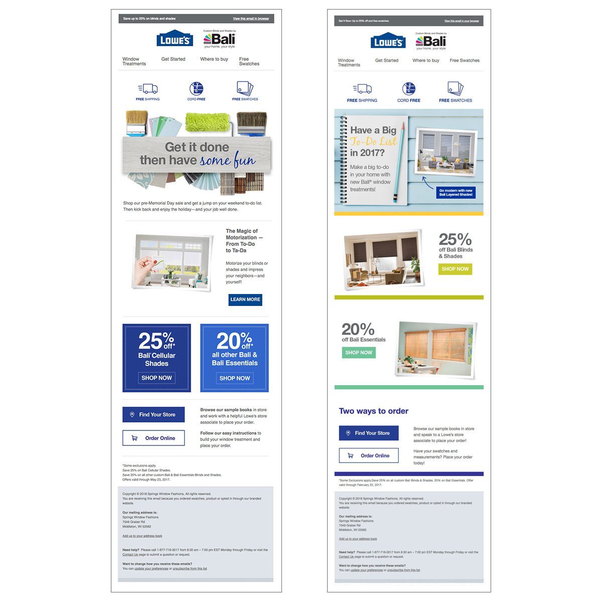 Bali / Lowe's Promotional Emails