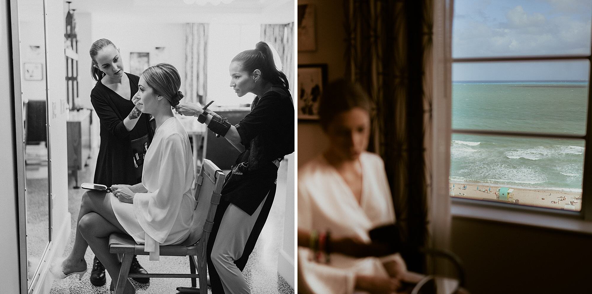 bride getting ready at confidante hotel in Miami Beach 