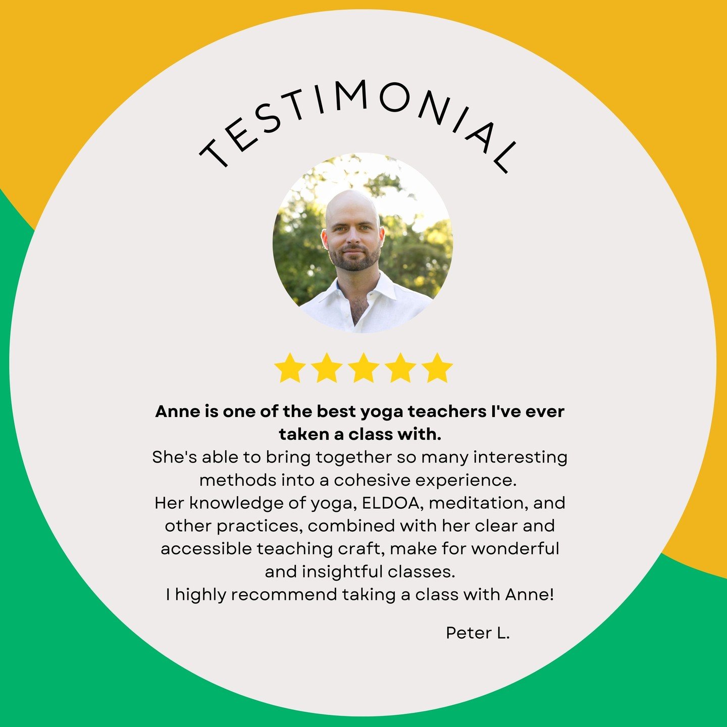 🌟 Feeling grateful for this beautiful review! 🌟 

These words from another yoga teacher mean so much to me. It&rsquo;s my passion to create a class where everyone feels supported.

If you&rsquo;re curious about yoga or ELDOA, I&rsquo;d love to see 