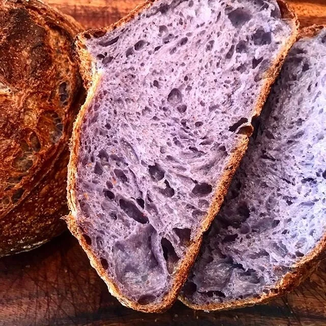 Finally trying some colour in my life, starting with butterfly pea flower sourdough. Interesting variation that has zero impact on flavour. Also got treated to a lovely breakfast prepared by my kids after our long family walk. Ham and Swiss toast wit
