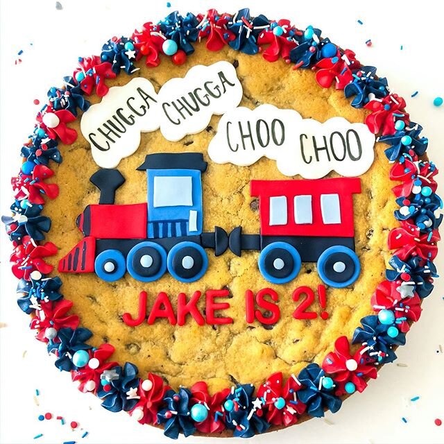 Chugga Chugga Choo Choo 🚂  custom chocolate chip cookie cake 🍪✨