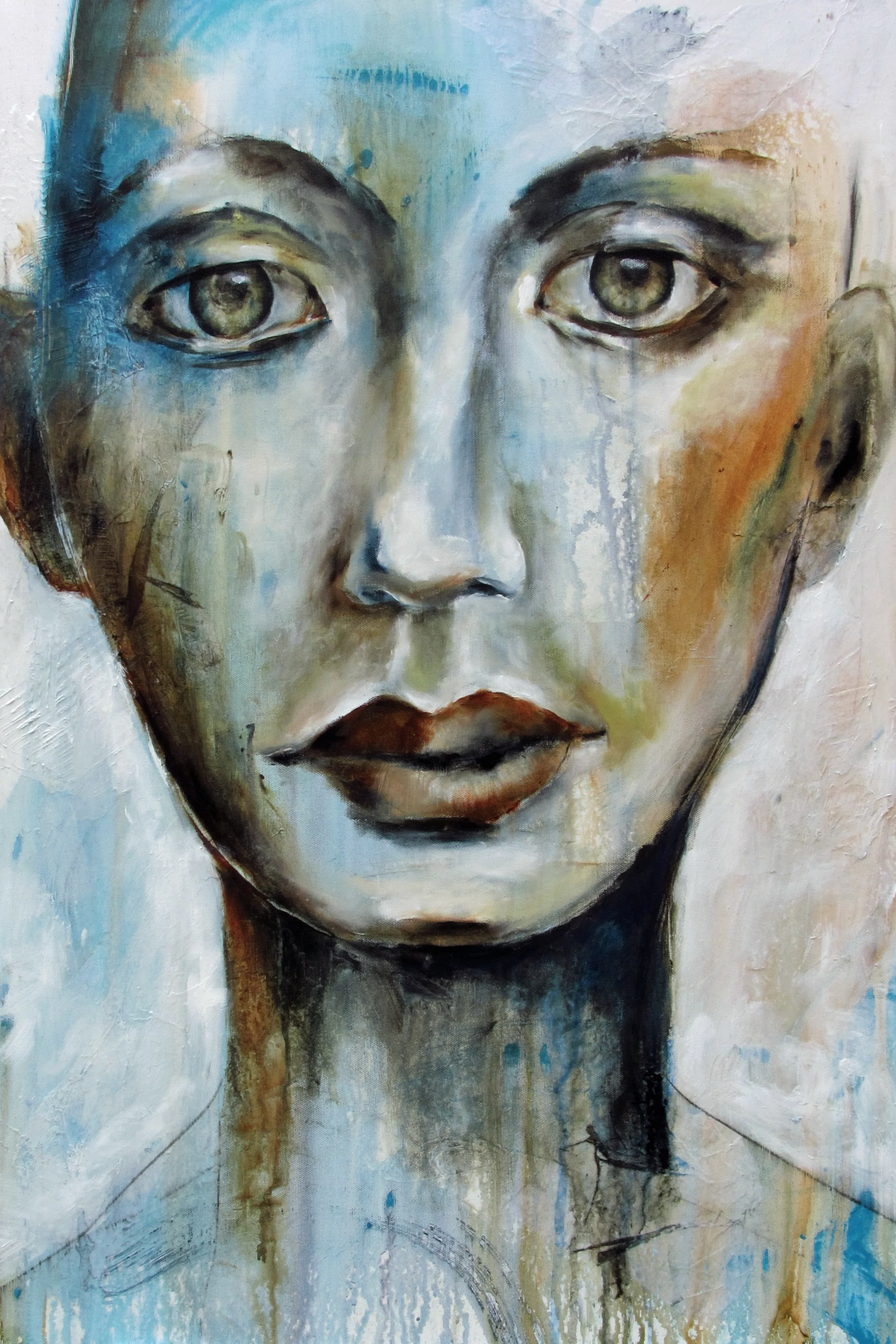 This work may be one of the better faces I have created. I never really know how a piece will turn out as I allow the underpainting to speak loudly and each underpainting is quite unique. My grand daughter has done many of the underpaintings. The pleasure she has in my studio, will remain a wonderful memory for me. 24” x 36” x 1.5”…available Caron Gallery, Tupelo, MS