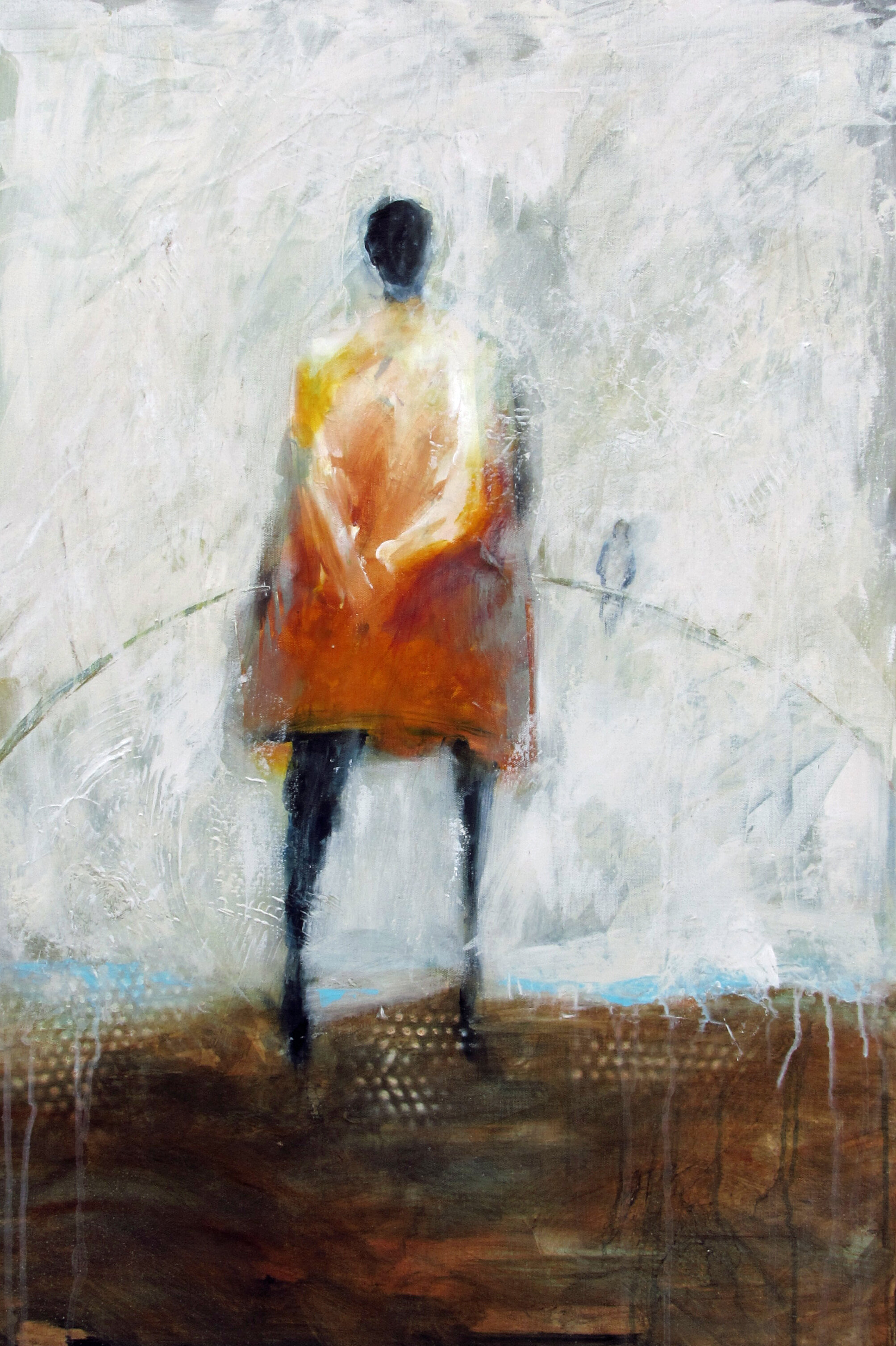 The first of a new series using a palette knife to create the backgrounds. I am trying to mimic encaustic using acrylic paint. I am as close as you can get, I think, to that technique. I worked and re-worked this piece, layering and layering and layering. Fun to experiment with. 24” x 36” Available Caron Gallery, Tupelo, MS