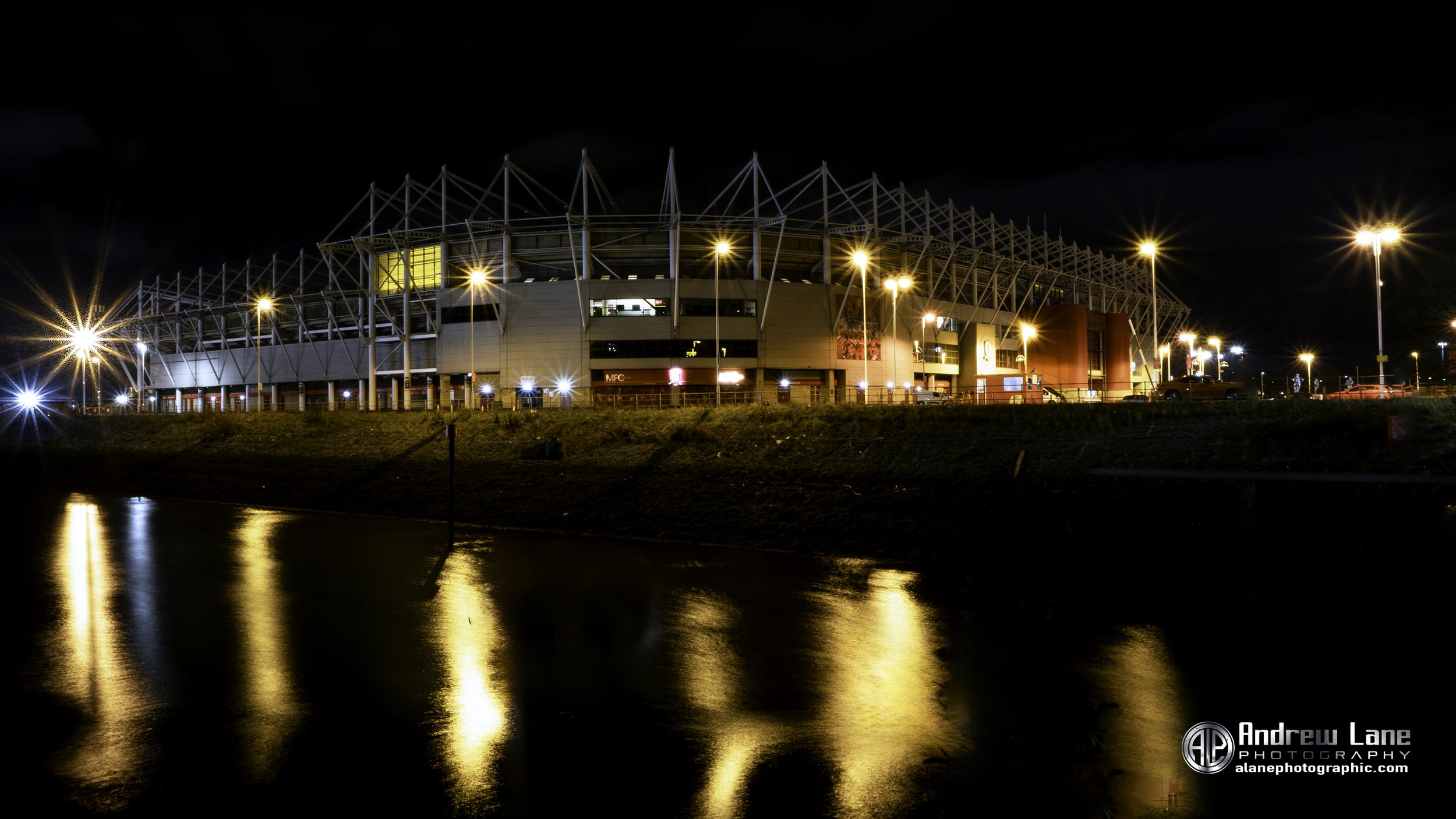  Middlesbrough Football clubs (MFC) Riverside stadium at night 