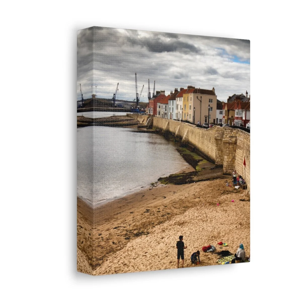 Stretched Satin Canvas, featuring the beach at Hartlepool Headland looking back towards industrial Hartlepool