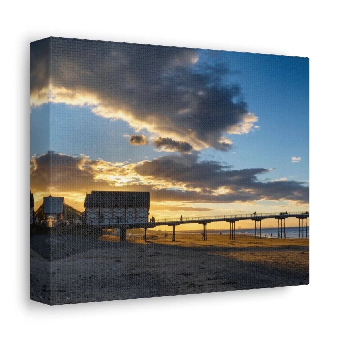 Satin Canvas, Stretched featuring Saltburn pier at sunset