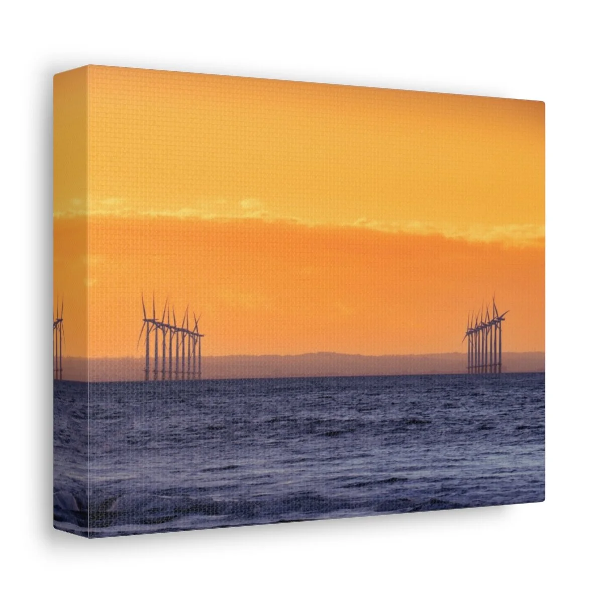 Satin Canvas, Stretched featuring the Tees wind farm at Sunset