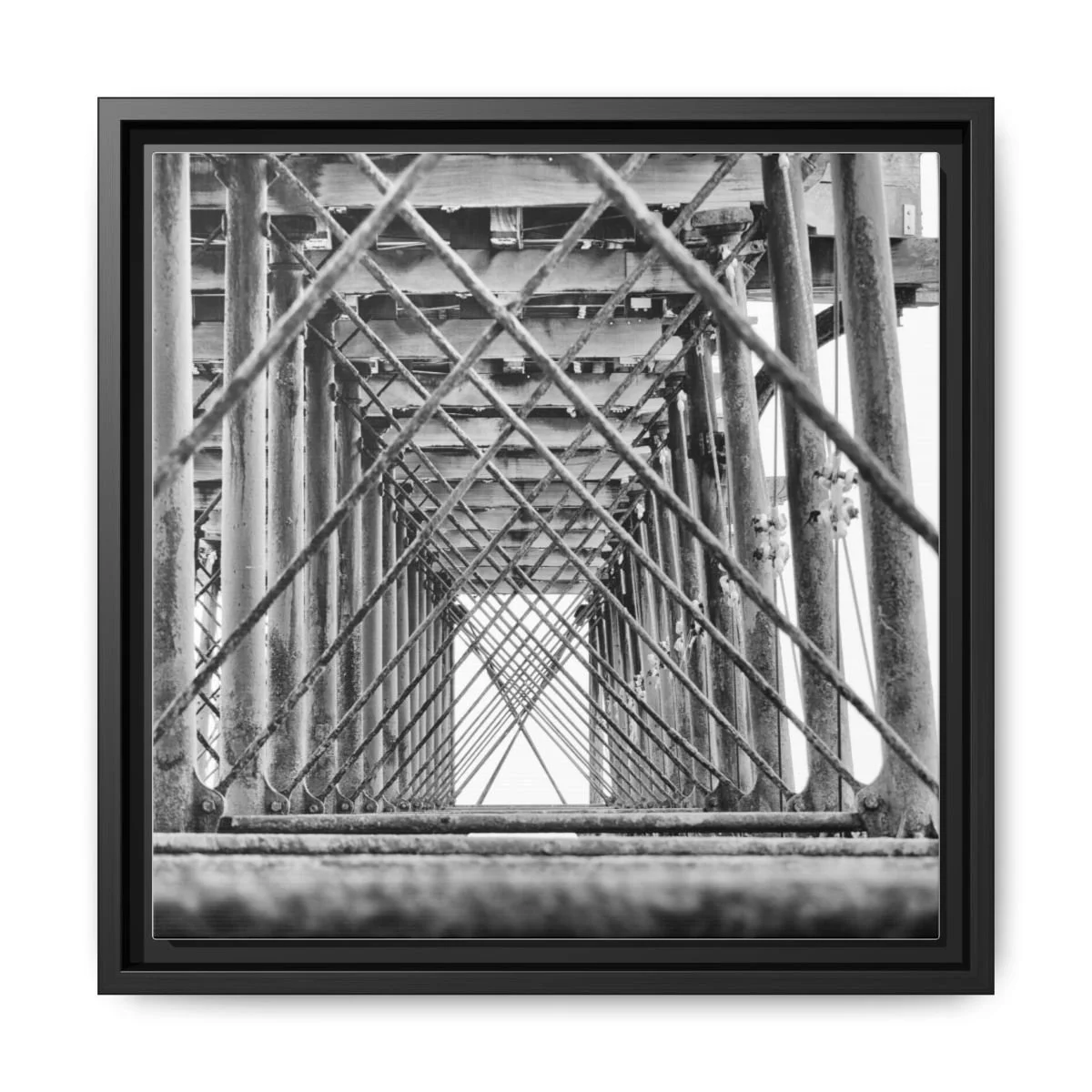 Abstract Saltburn pier in Black and White Matte Canvas, Framed