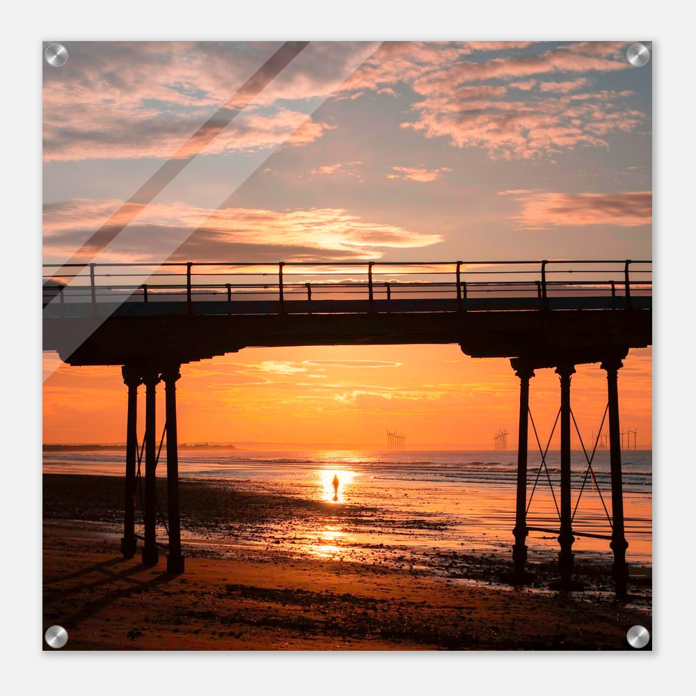 Saltburn Pier Sunset Acrylic Print | Golden Hour Wall Art