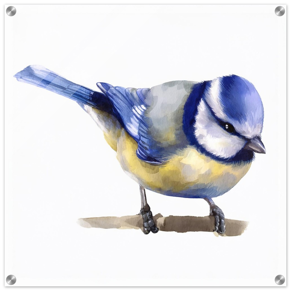 Blue Tit Watercolor Acrylic Print – Modern Bird Wall Art