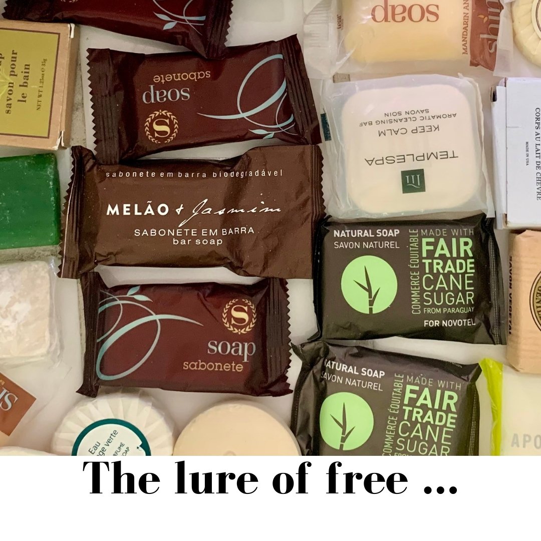 #tuesdaytip​​​​​​​​
​​​​​​​​
The lure of free.... ​​​​​​​​
​​​​​​​​
What's the cost of taking hotel soaps 🧼 ? ​​​​​​​​
I mean not all of them are take home worthy. ​​​​​​​​
(I get wanting the luxury ones.) ​​​​​​​​
​​​​​​​​
Takes up space in your su