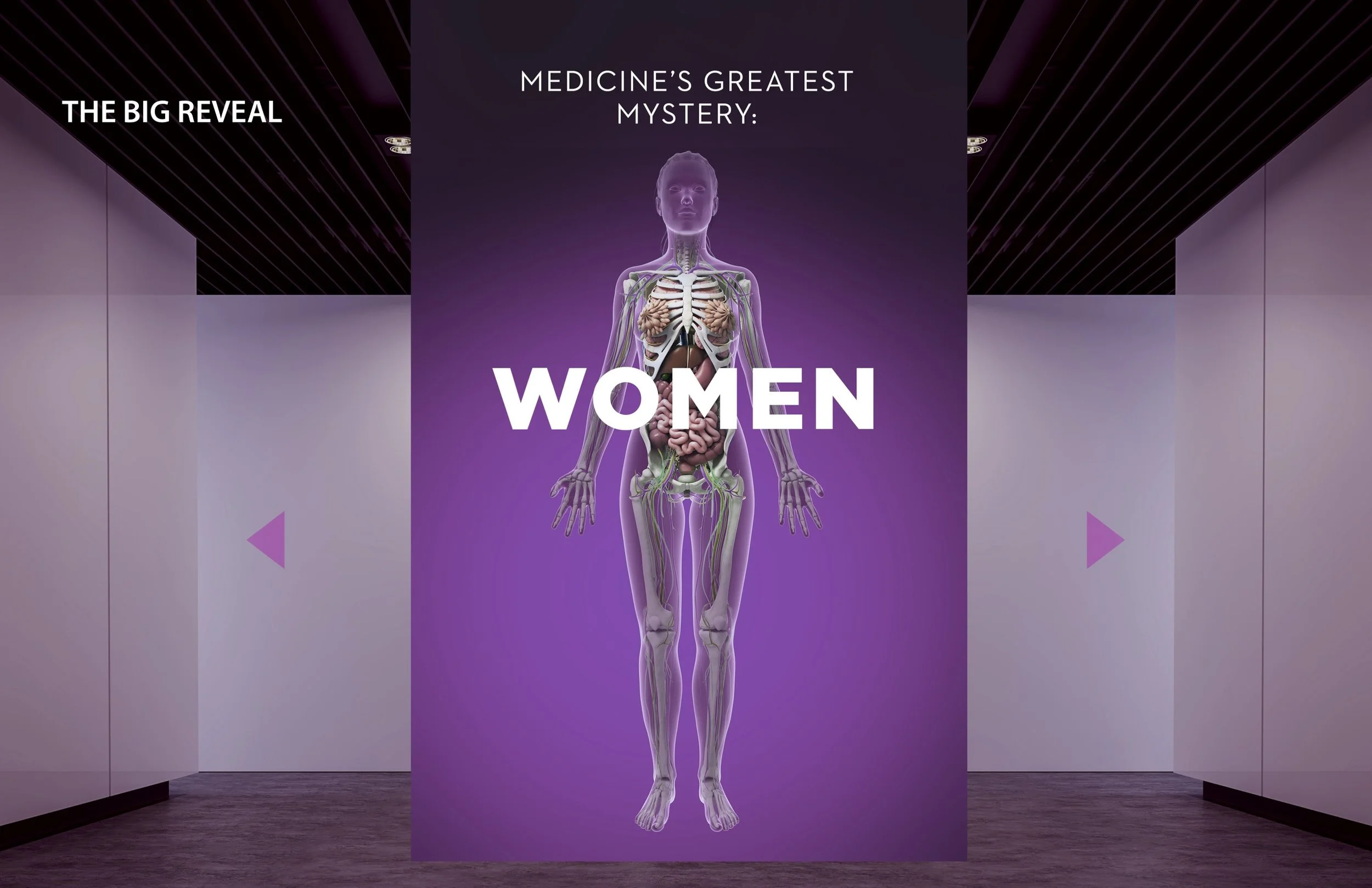 On the other end of the hallway, guests turn the corner and are confronted by what this mystery is all about.