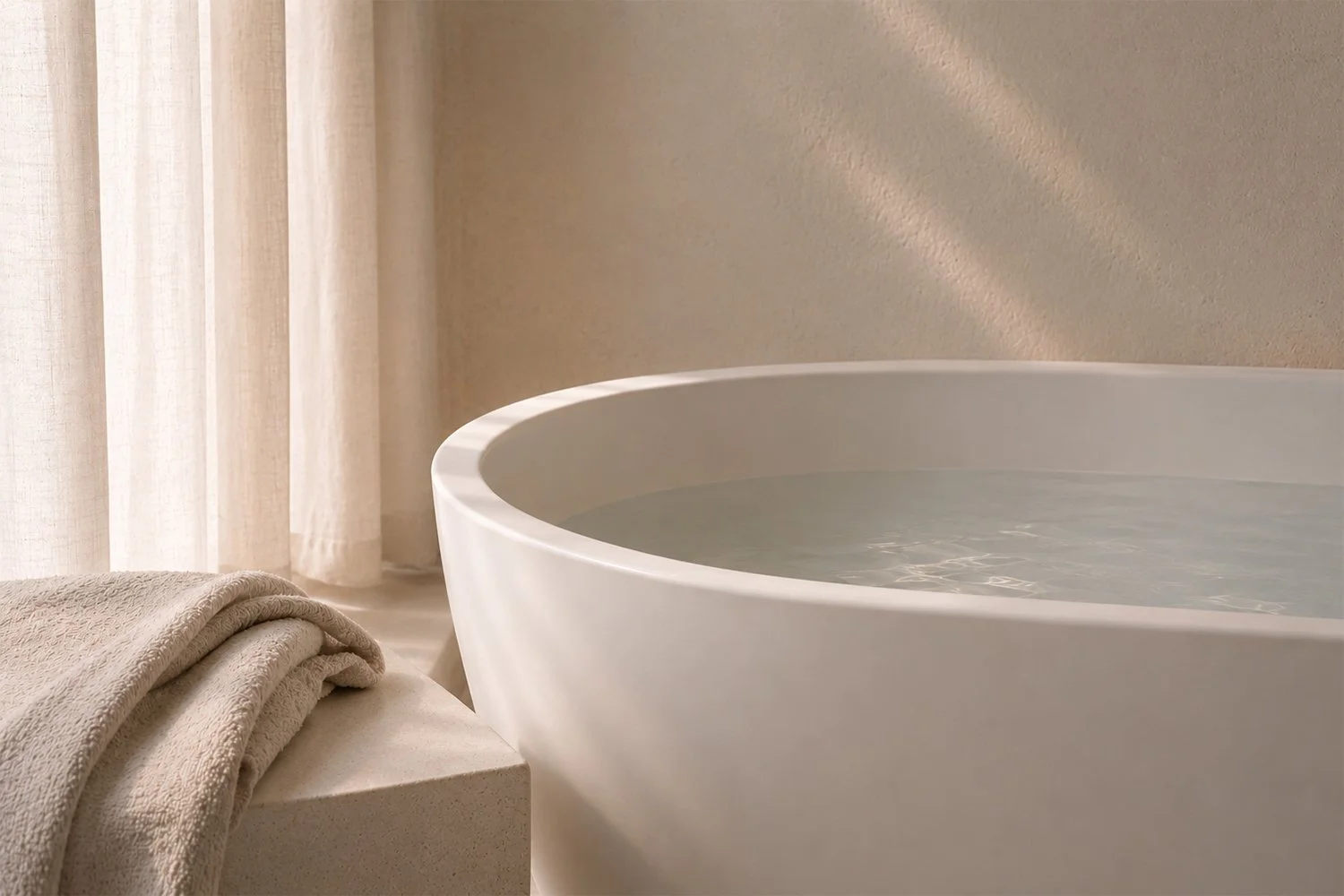 V&M SPA winter bathing ritual — warm bath in soft evening light for magnesium restoration and rest