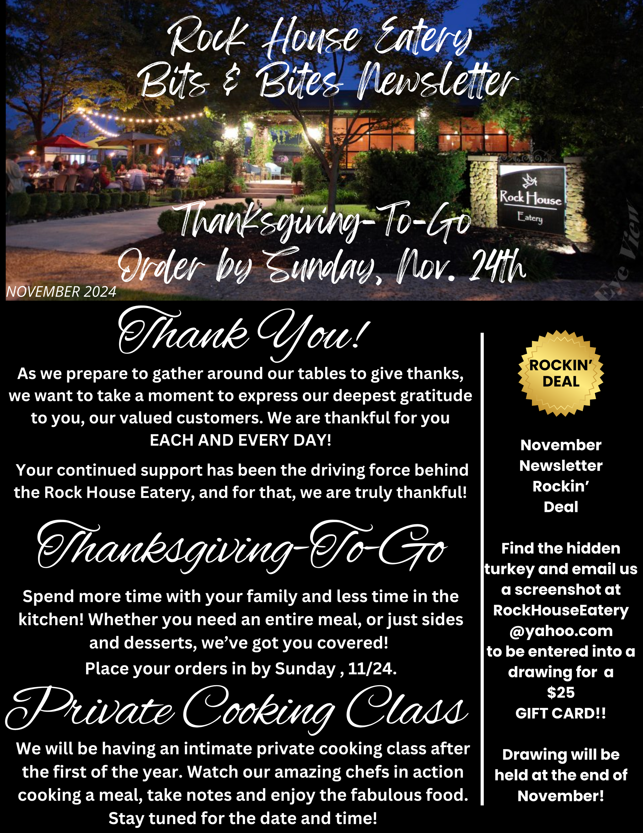 NOVEMBER 2024 ROCK HOUSE EATERY BITS & BITES NEWSLETTER — Rock House Eatery
