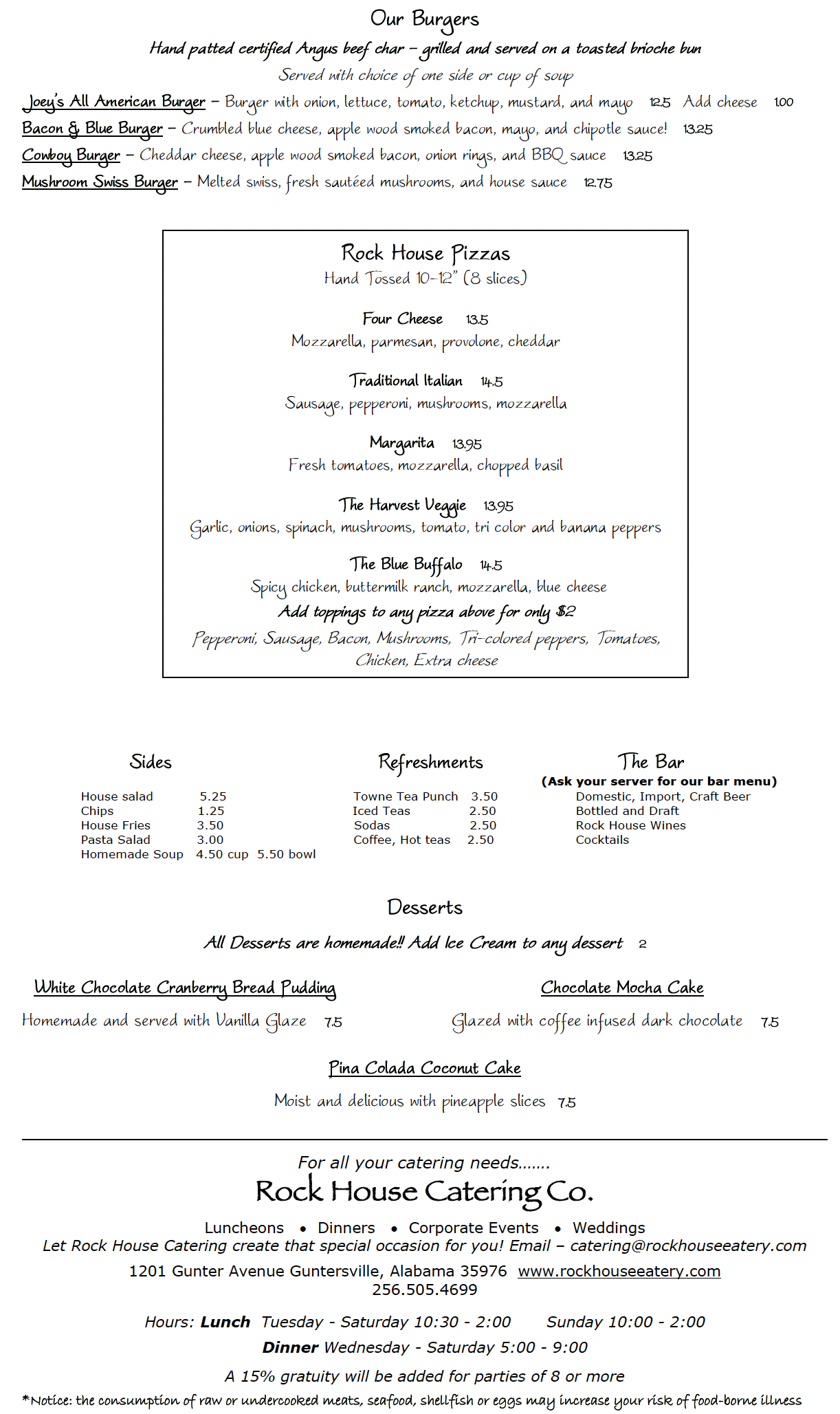 Lunch Menu — Rock House Eatery